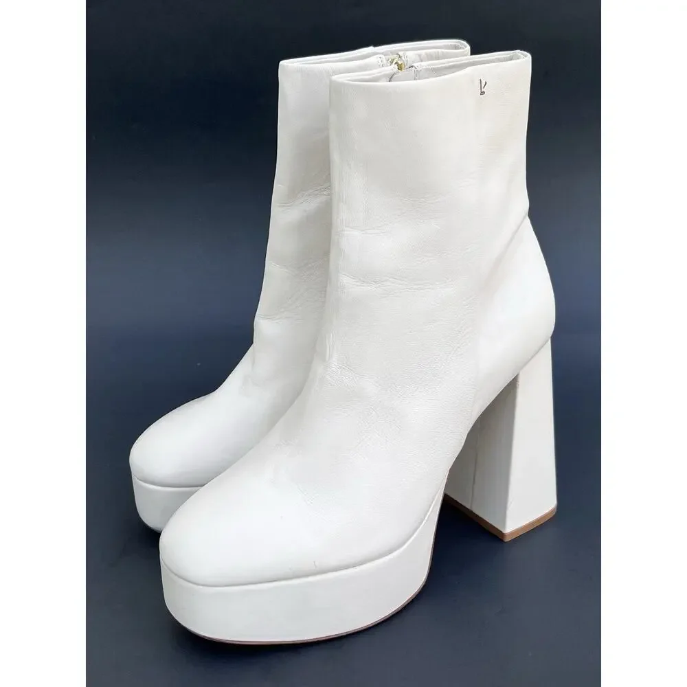 Larroudé Dolly Platform High Heel Booties Ivory Women's Size 9.5 US